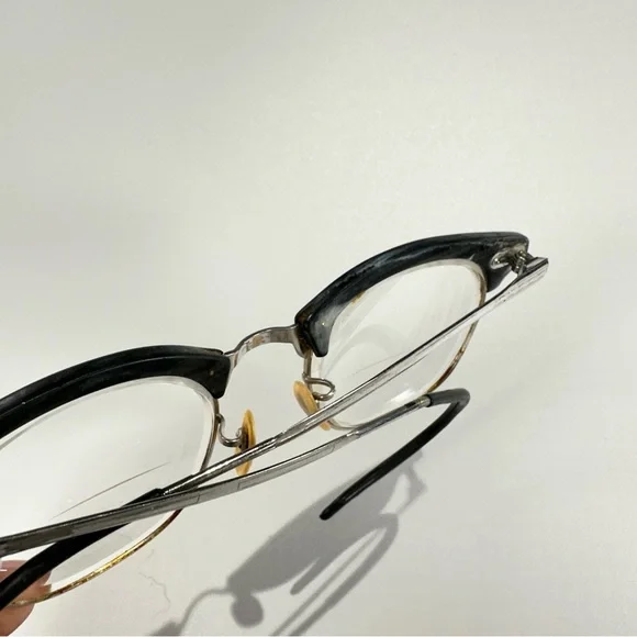 Shuron Vintage Browline Eyeglasses Black Metal Frame - Picture 3 of 12